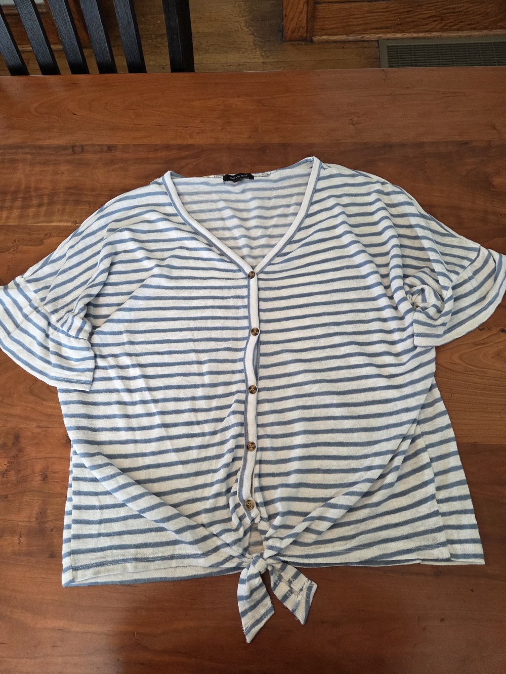 Verve Ami Blue & White Striped Tie-Front Button Shirt